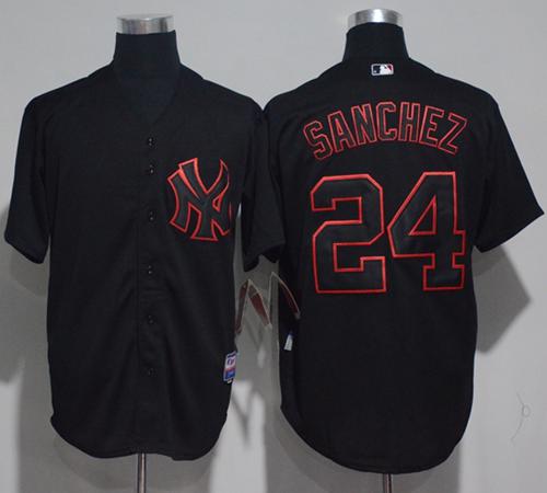 Yankees #24 Gary Sanchez Black Strip Stitched MLB Jersey